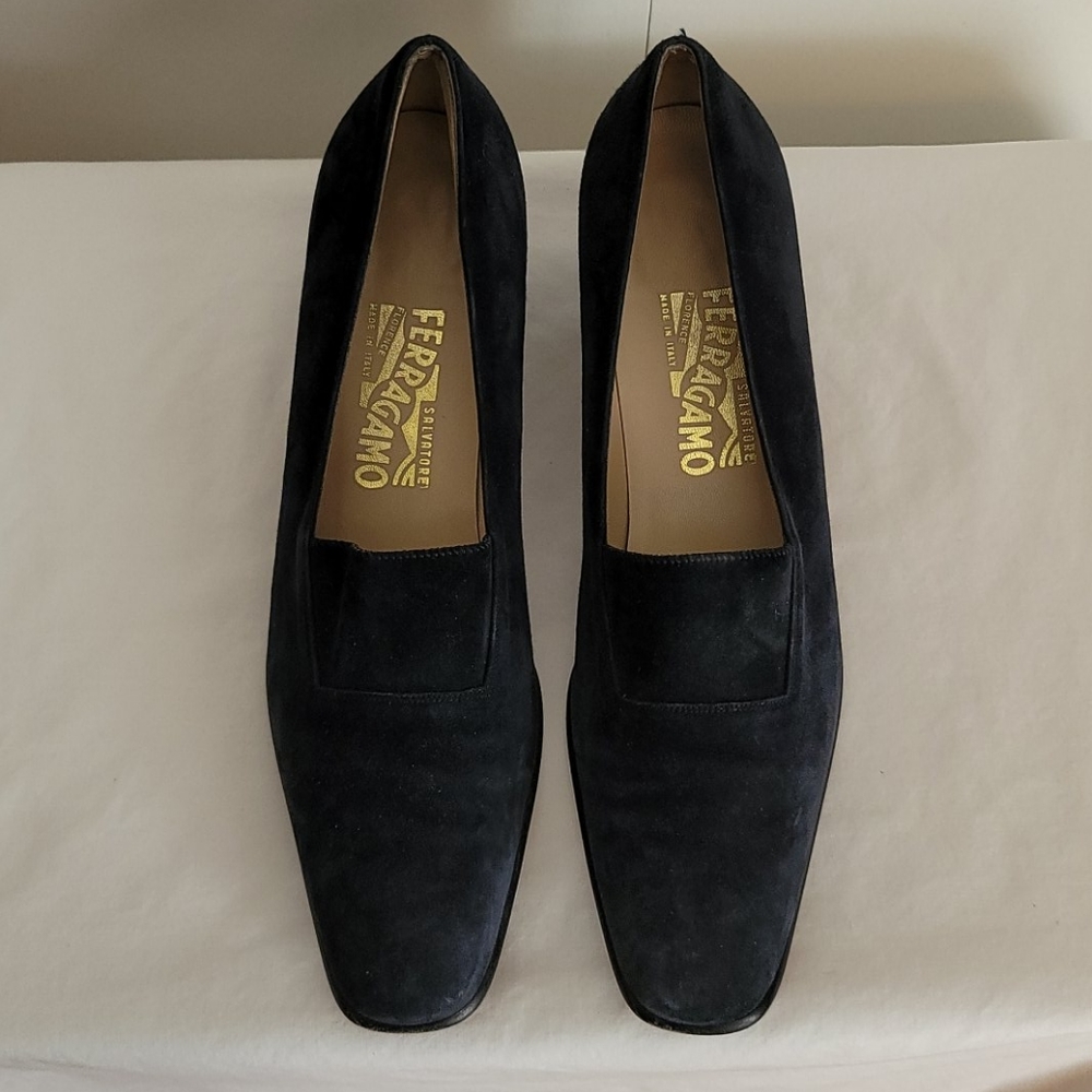 Salvatore Ferragamo Navy Suede Pointed Shoes